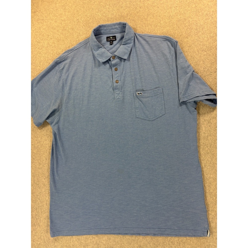 Fish Hippie Cotton Blend Short Sleeve‎ Pocket Polo Shirt (Men's 2XL) Blue